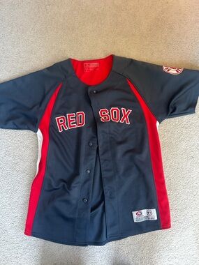 MLB Boston Red Sox Navy and Red Kids Short Sleeve Jersey
